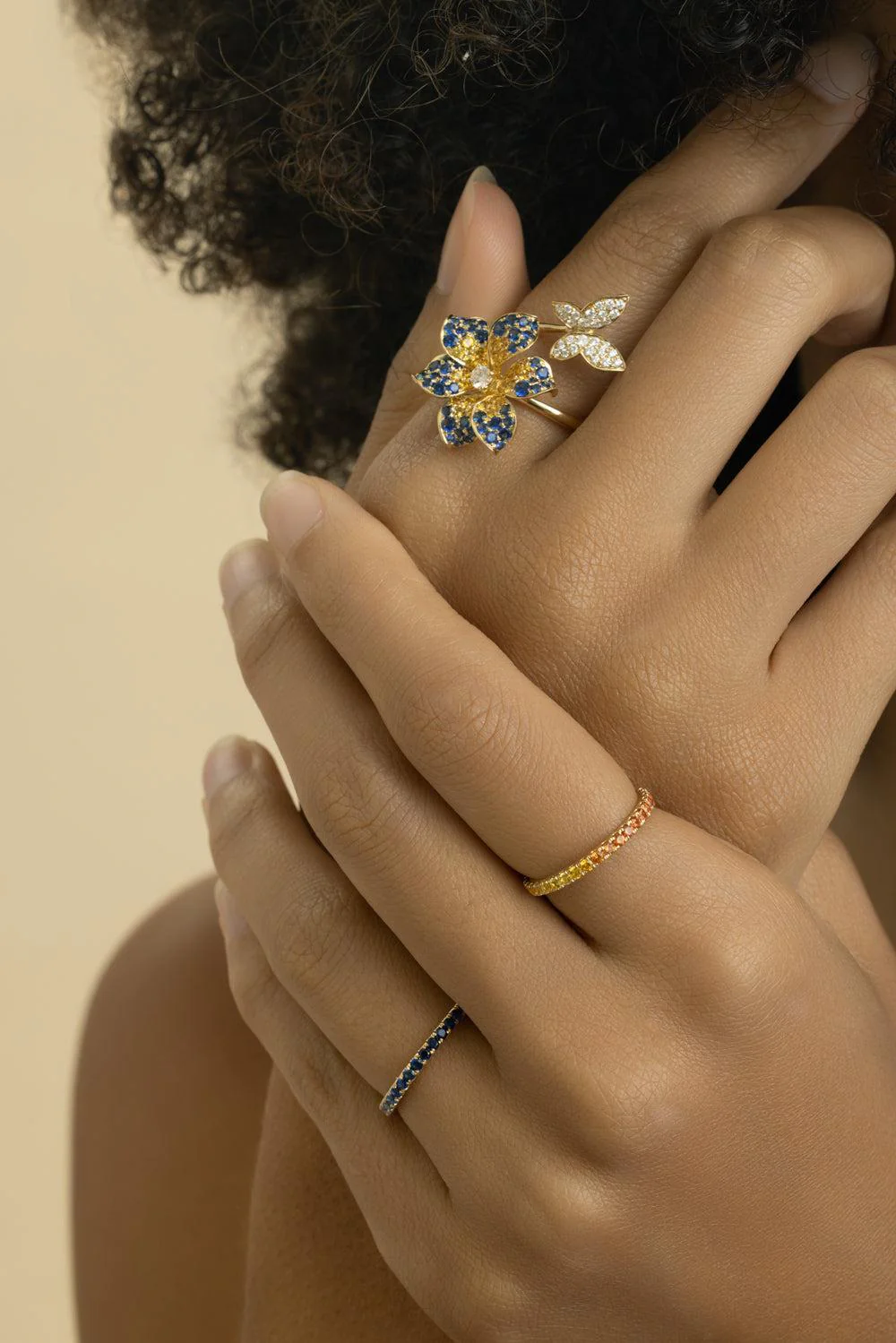 Rainbow Sapphire Skinny Band Ring - Image 3