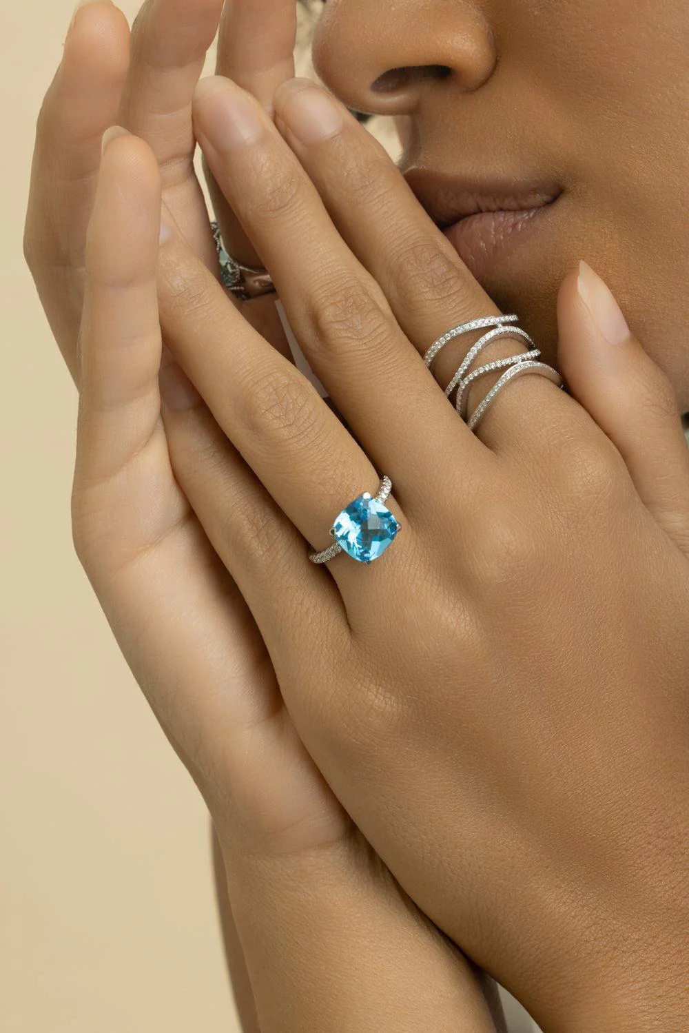 Swiss Blue Topaz Diamond Ring - Image 2