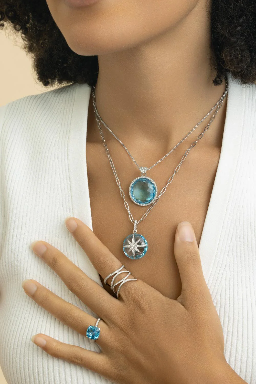 Blue Topaz Diamond Round Star Necklace - Image 4