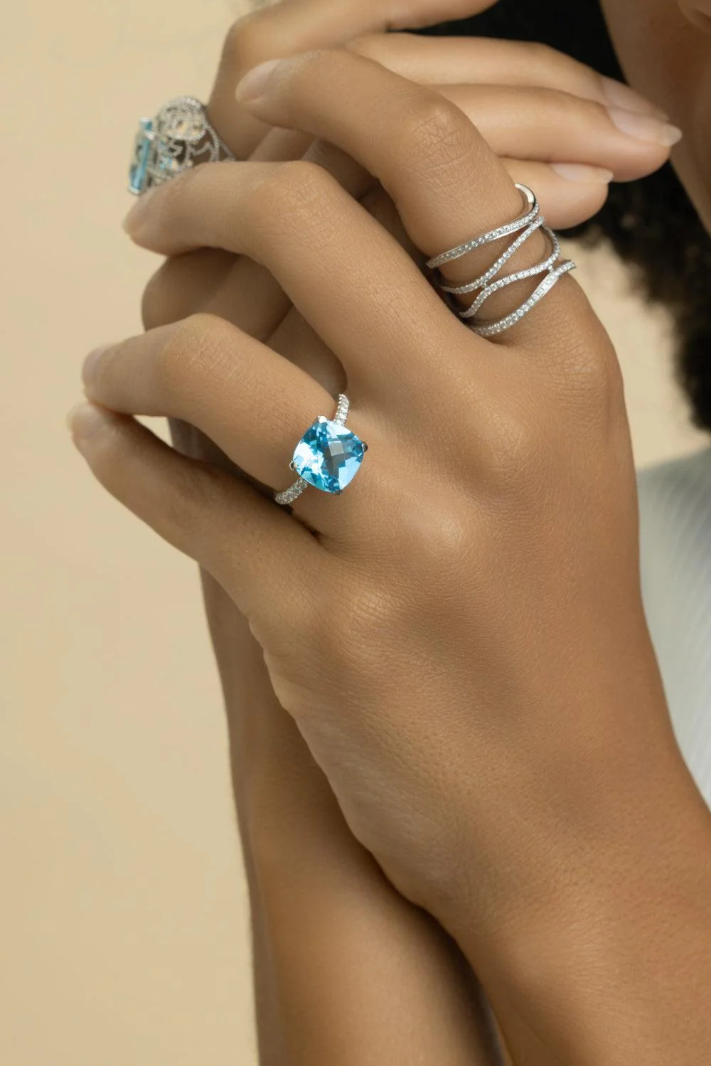 Swiss Blue Topaz Diamond Ring - Image 4