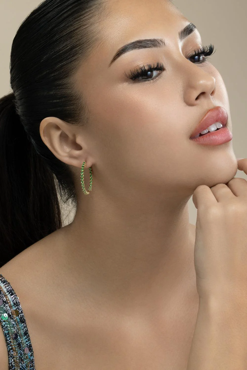 Tsavorite Garnet Graduated Hoop Earrings - Image 3