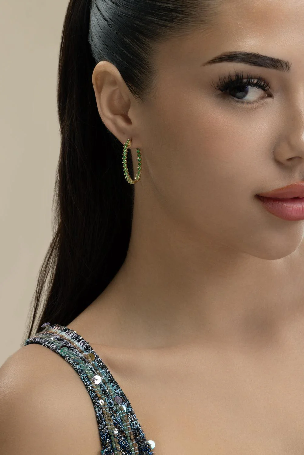 Tsavorite Garnet Graduated Hoop Earrings - Image 4