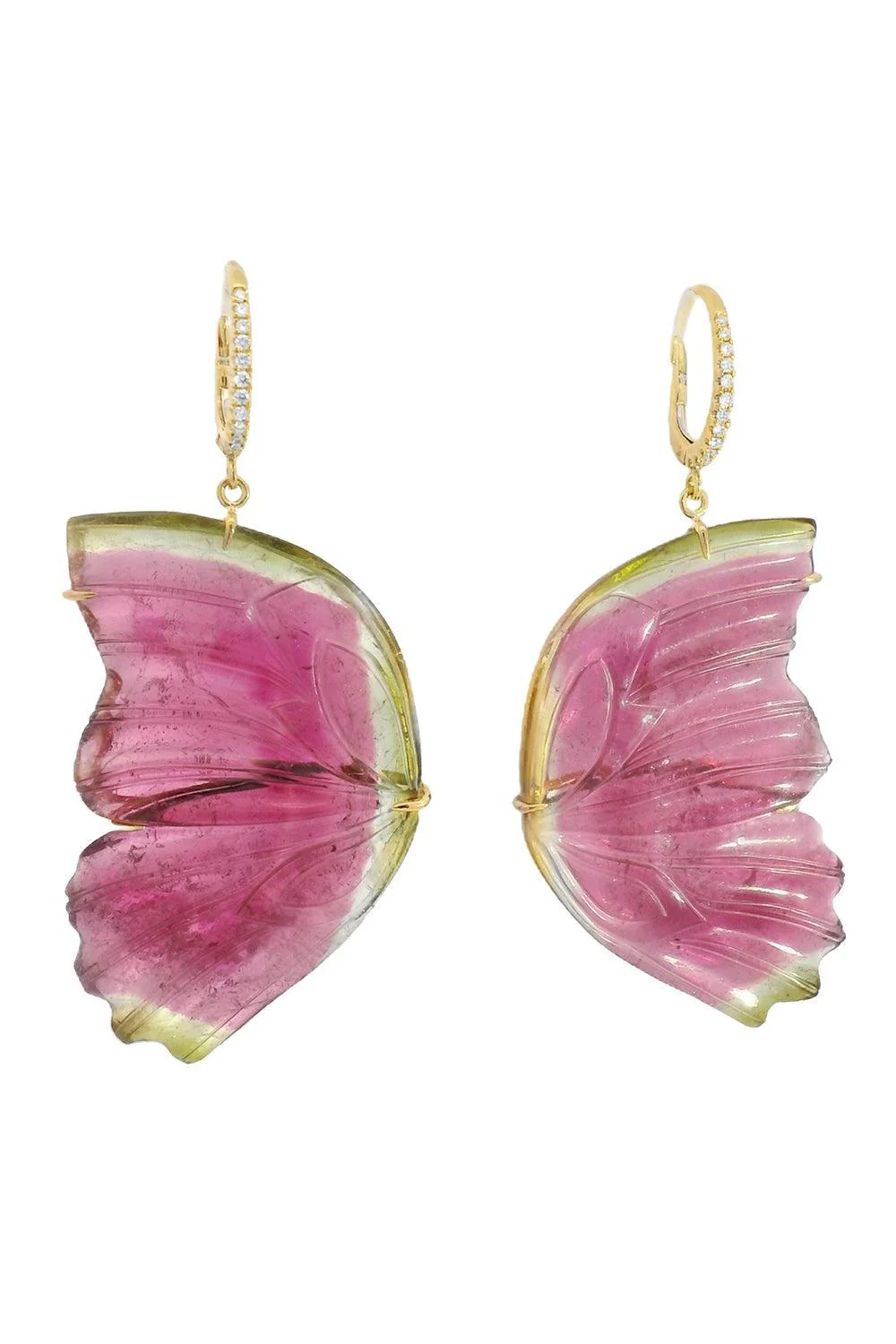Watermelon Tourmaline Butterfly Drop Earrings