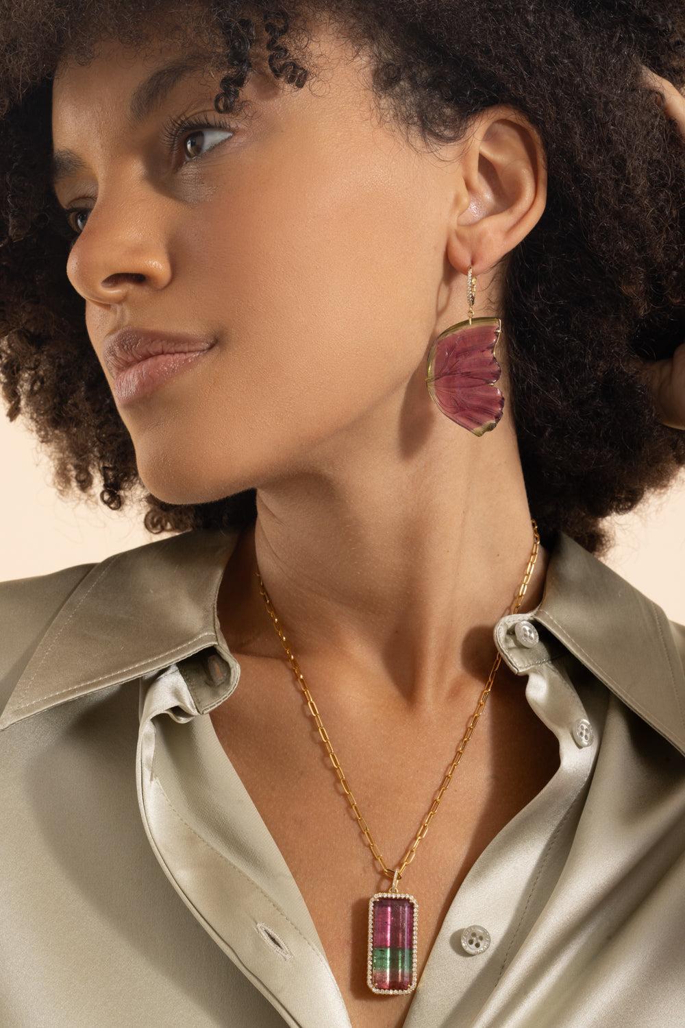 Watermelon Tourmaline Butterfly Drop Earrings - Image 2