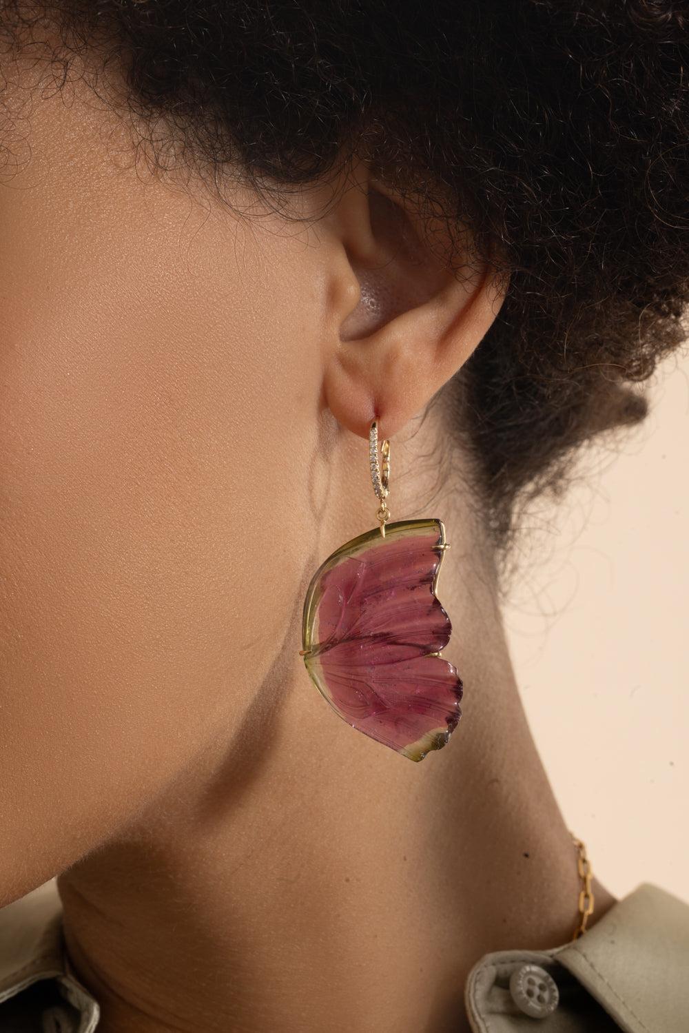 Watermelon Tourmaline Butterfly Drop Earrings - Image 3