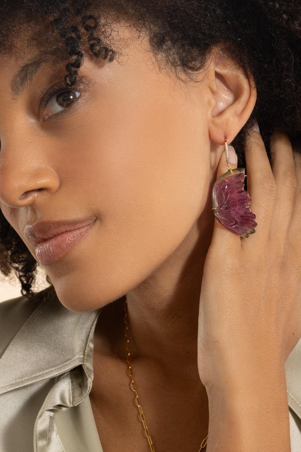 Watermelon Tourmaline Butterfly Drop Earrings - Image 4