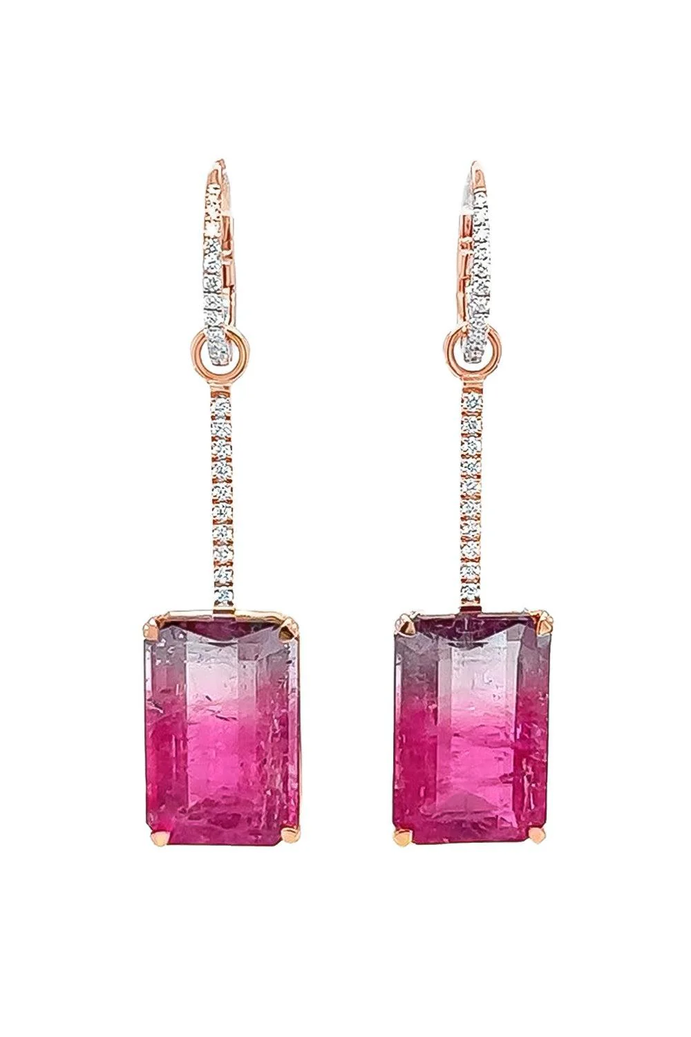 Watermelon Tourmaline Diamond Drop Earrings