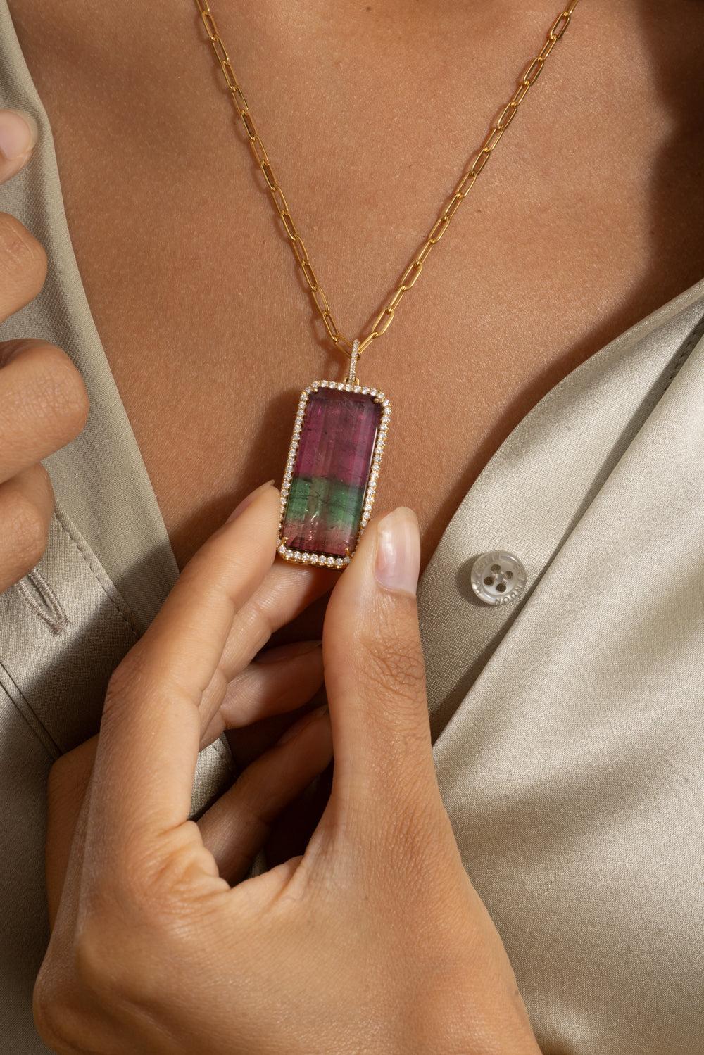 Watermelon Tourmaline Diamond Necklace - Image 3