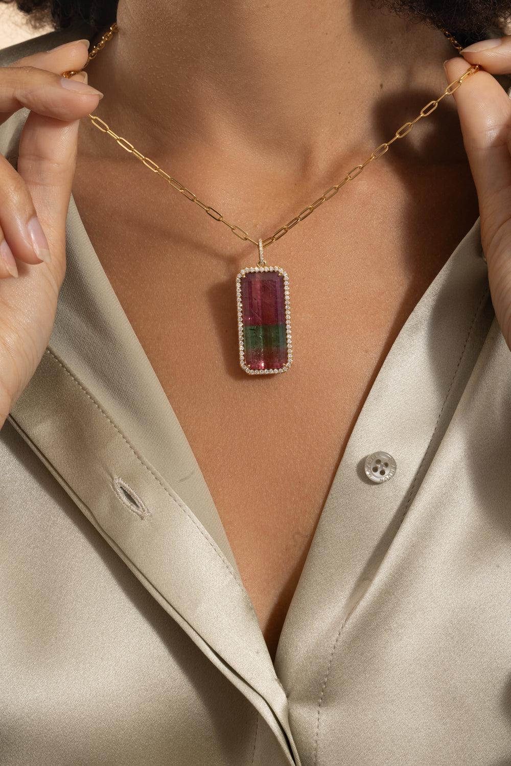Watermelon Tourmaline Diamond Necklace - Image 4