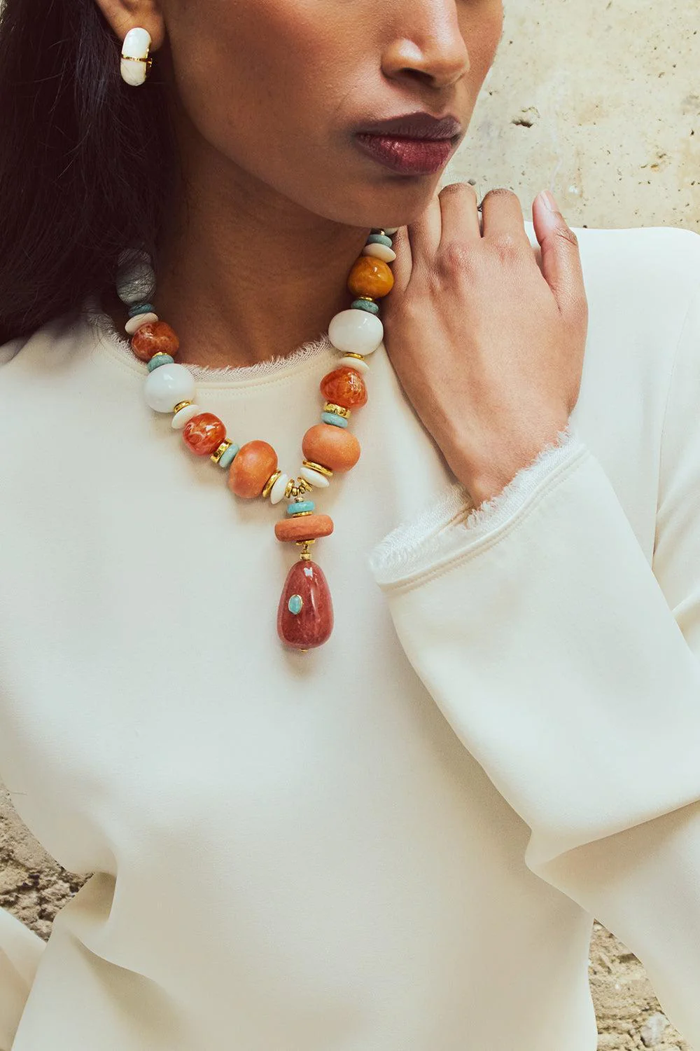 Pearl Zellige Hoop Earrings - Image 2