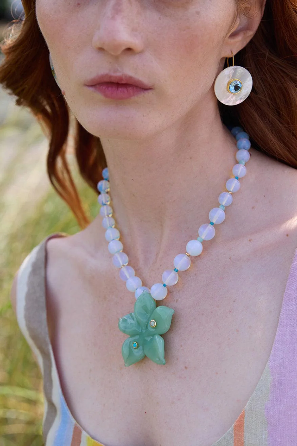 Seafoam Vinca Flower Necklace - Image 2