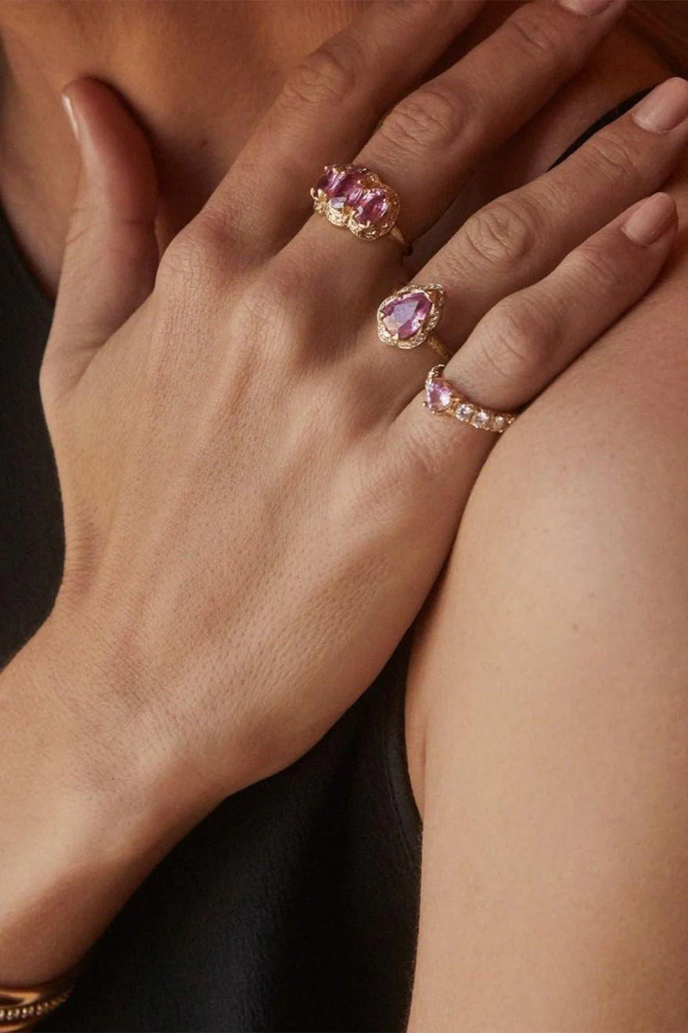 Baby Queen Full Pavé Halo Water Drop Pink Sapphire Ring - Image 4