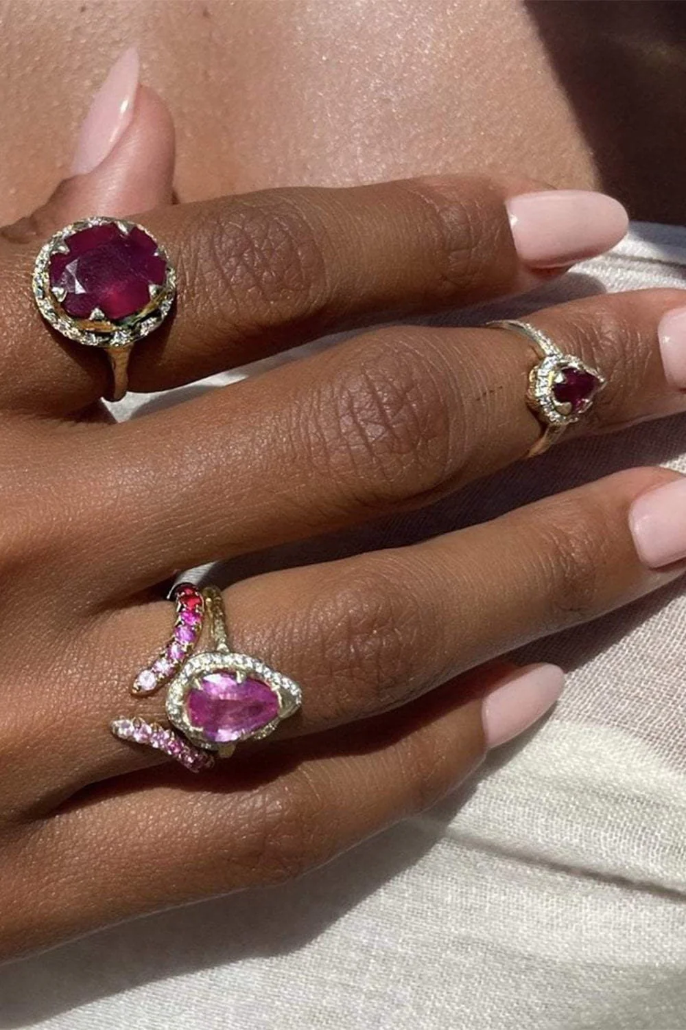 Baby Queen Full Pavé Halo Water Drop Pink Sapphire Ring - Image 6