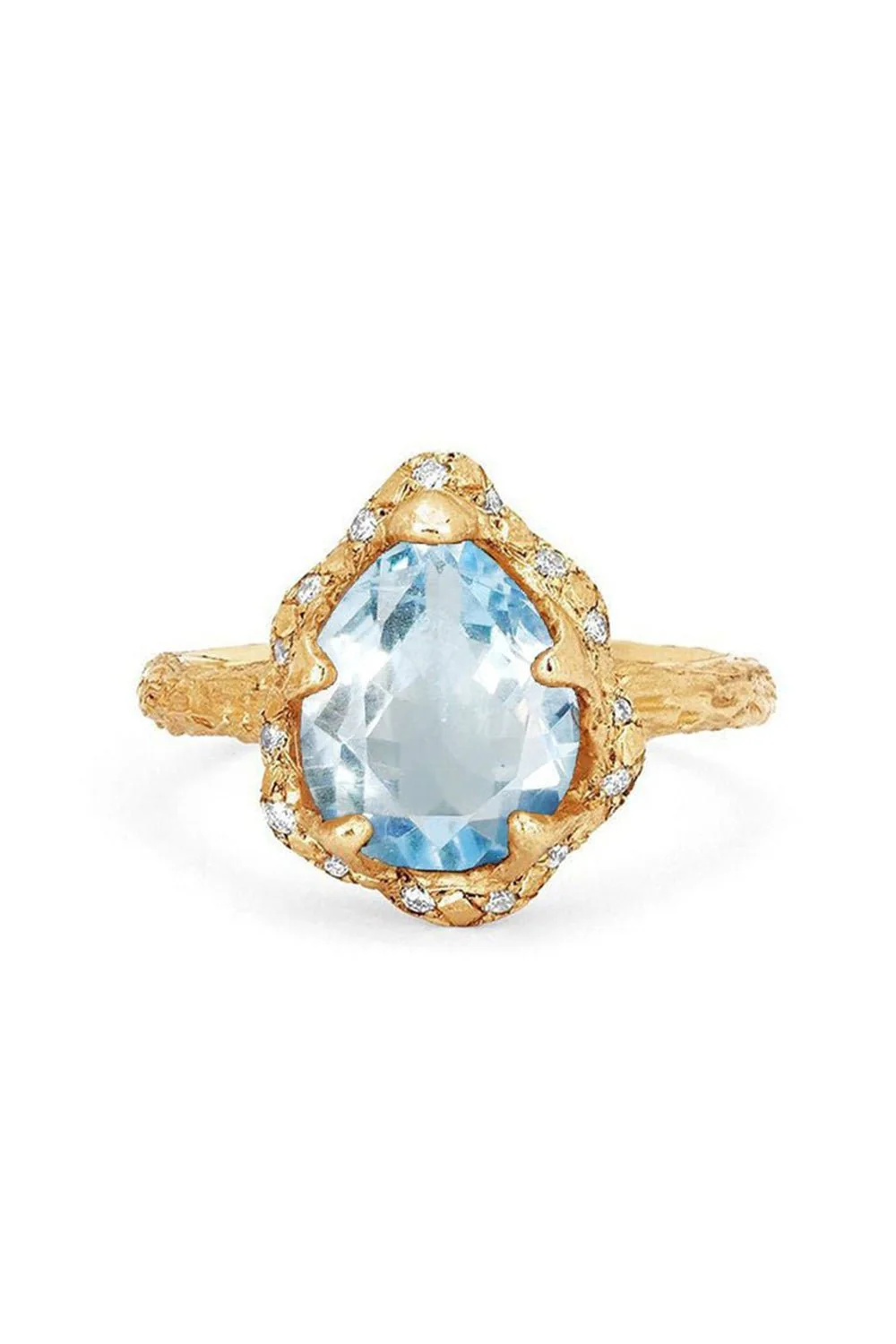 Baby Queen Sprinkled Diamond Water Drop Aquamarine Ring