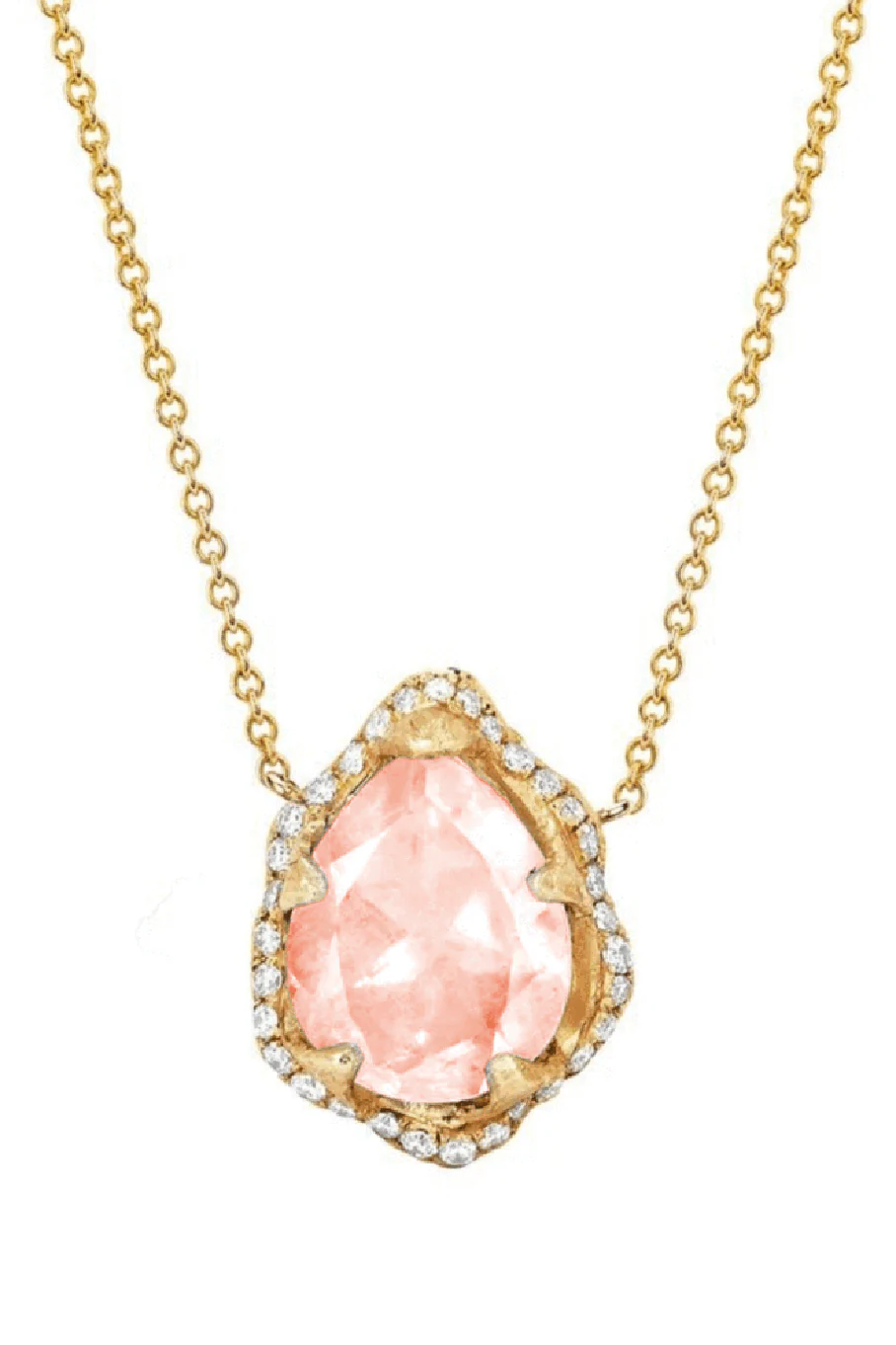 Diamond Full Pave Morganite Baby Queen Water Drop Necklace