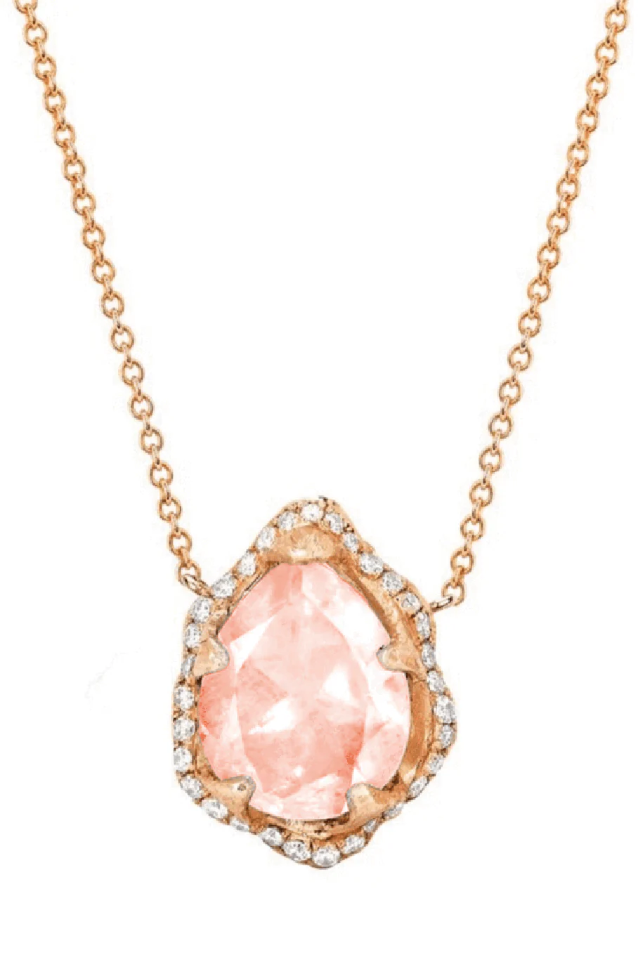 Diamond Full Pave Morganite Baby Queen Water Drop Necklace - Image 2