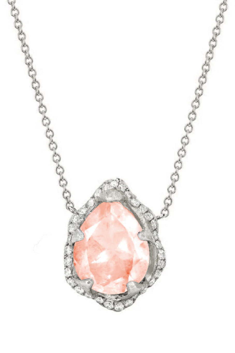 Diamond Full Pave Morganite Baby Queen Water Drop Necklace - Image 3