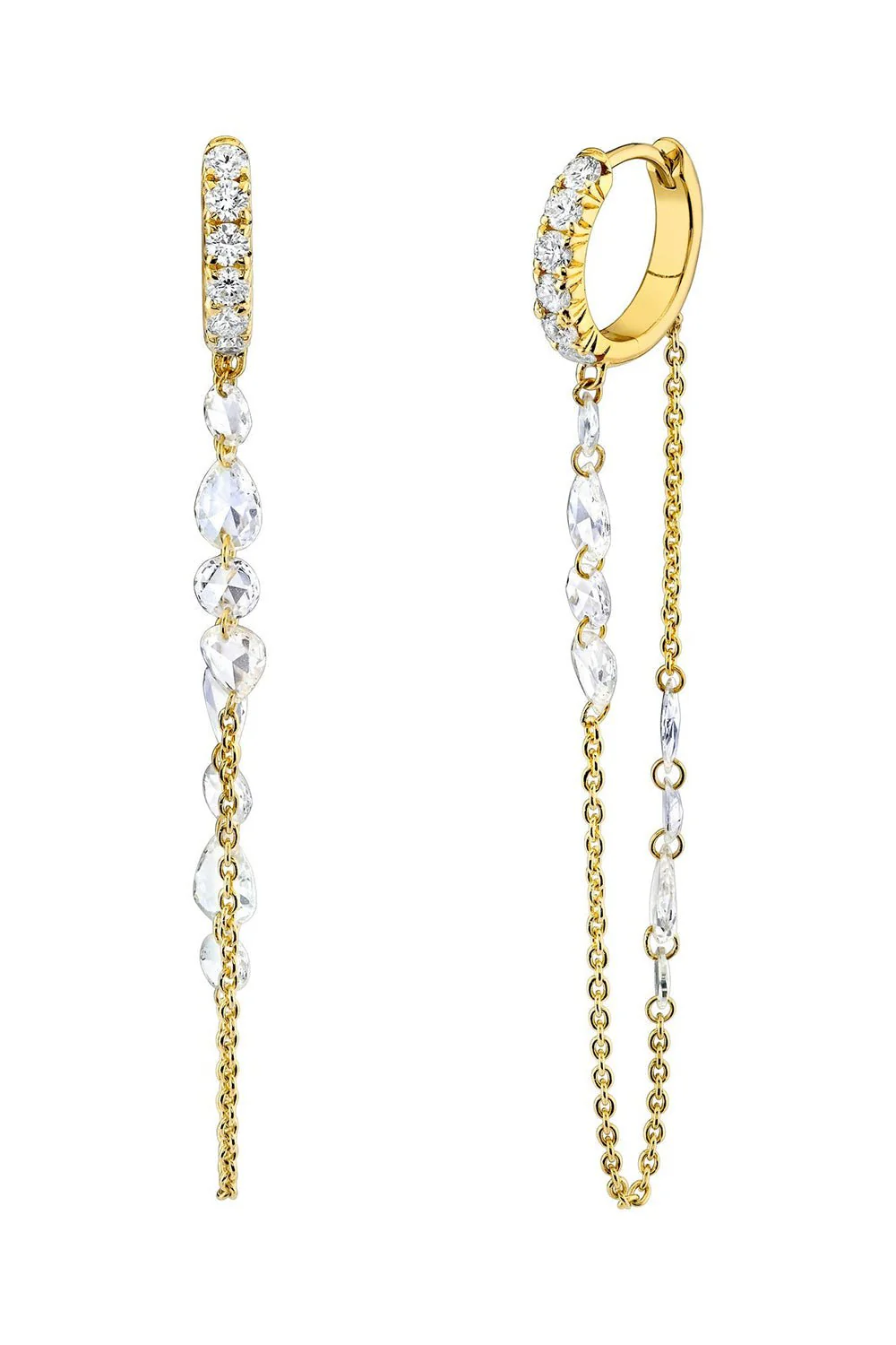 Eau De Rose Cut Diamond Chain Drop Earrings