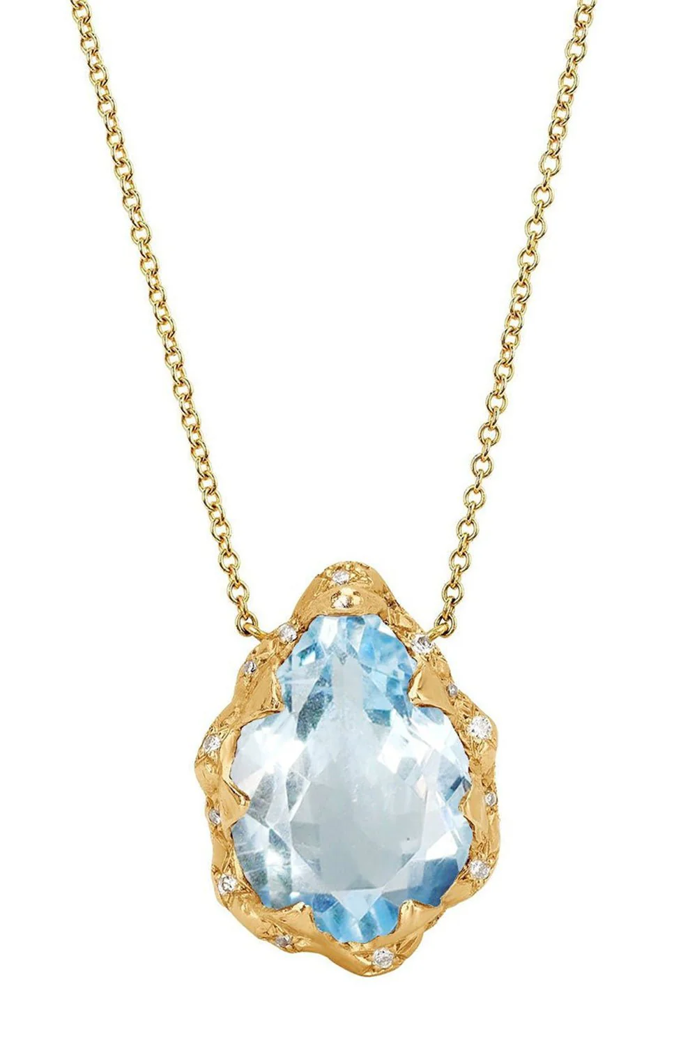 Queen Sprinkled Diamond Water Drop Aquamarine Necklace