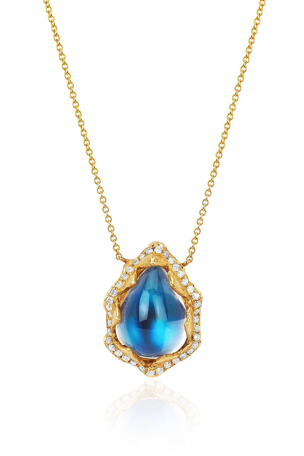 Queen Water Drop Full Pavé Halo Blue Moonstone Necklace