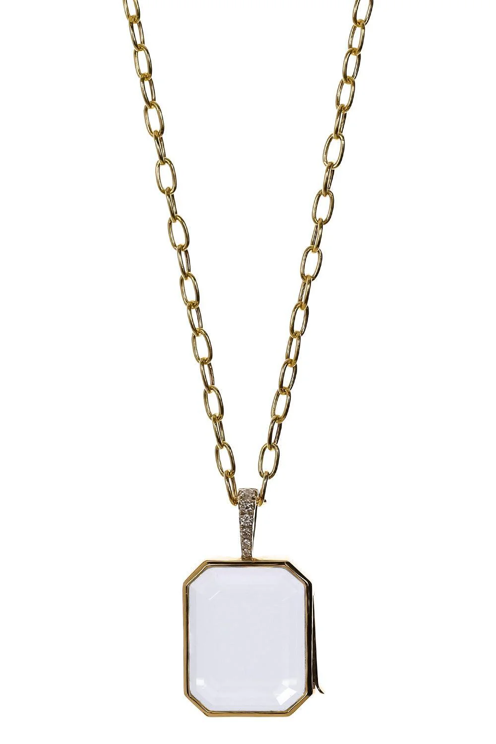 Baguette Diamond Oval Locket Necklace