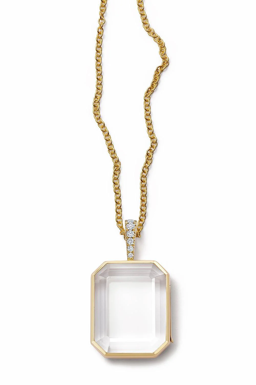 Diamond Baguette Locket Figaro Chain Necklace