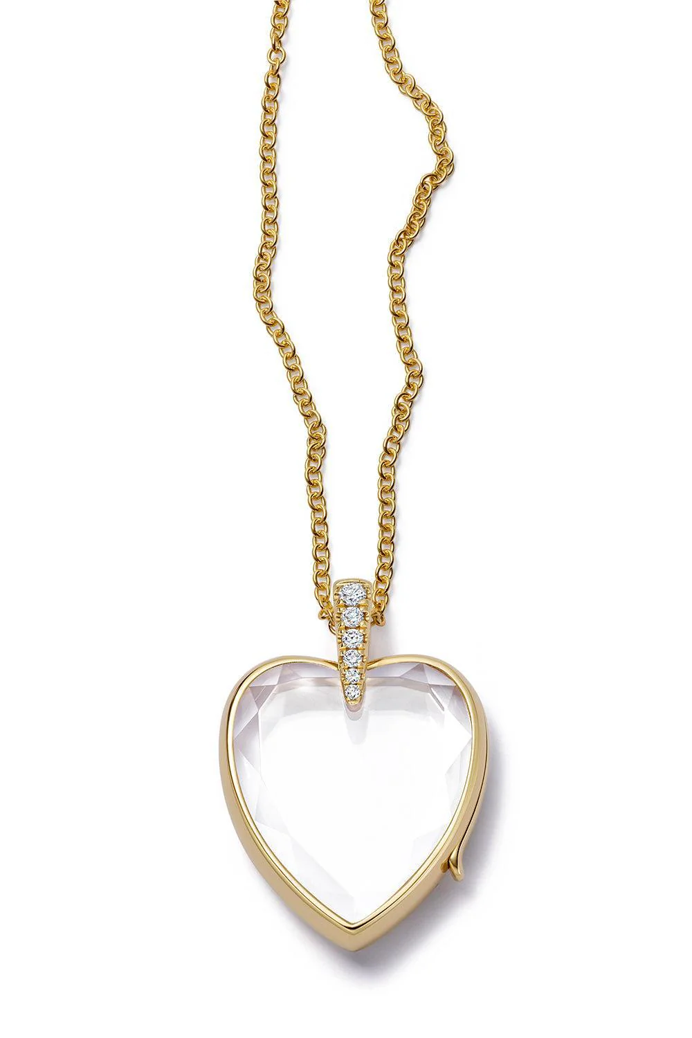 Diamond Amate Heart Locket Rolo Chain Necklace