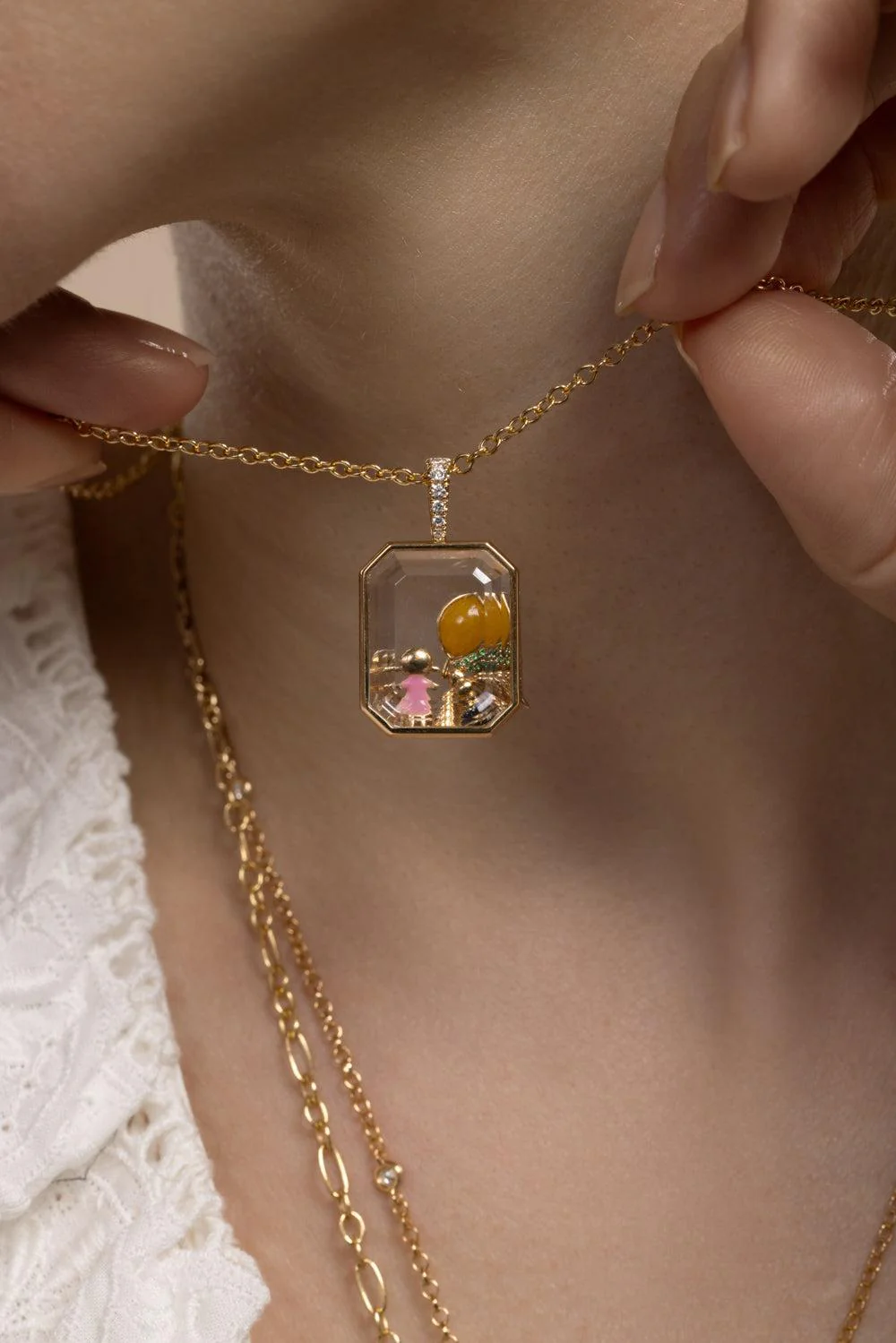 Diamond Baguette Rolo Chain Locket - Image 3