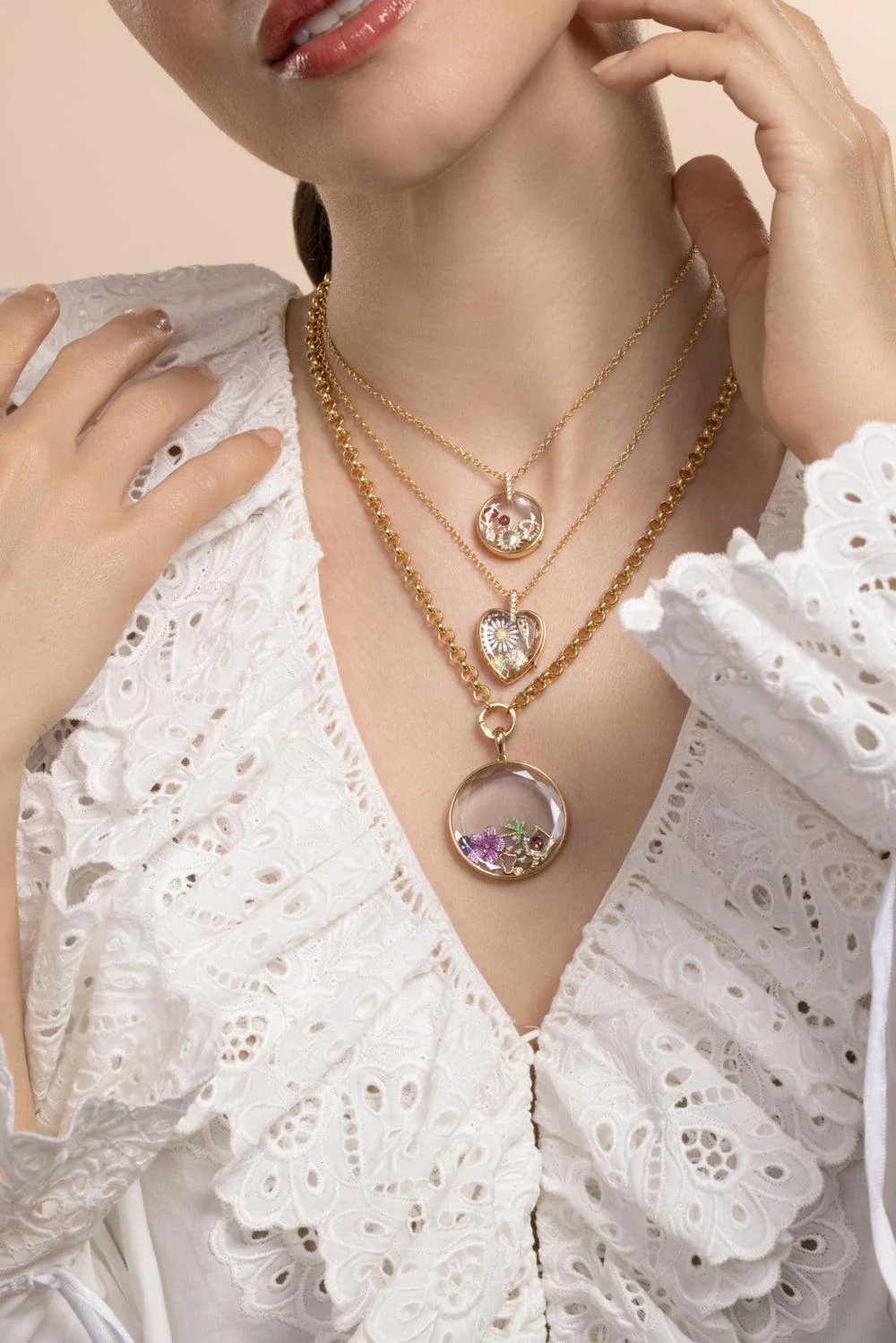 Diamond Lyra Locket Rolo Chain Necklace - Image 2