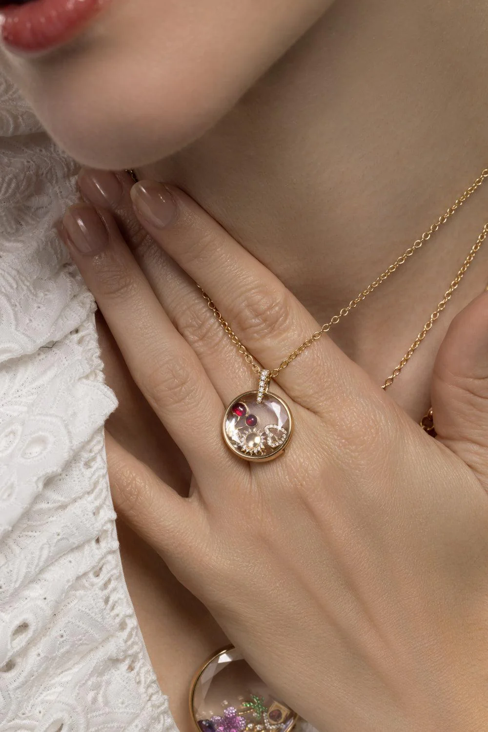 Diamond Lyra Locket Rolo Chain Necklace - Image 3