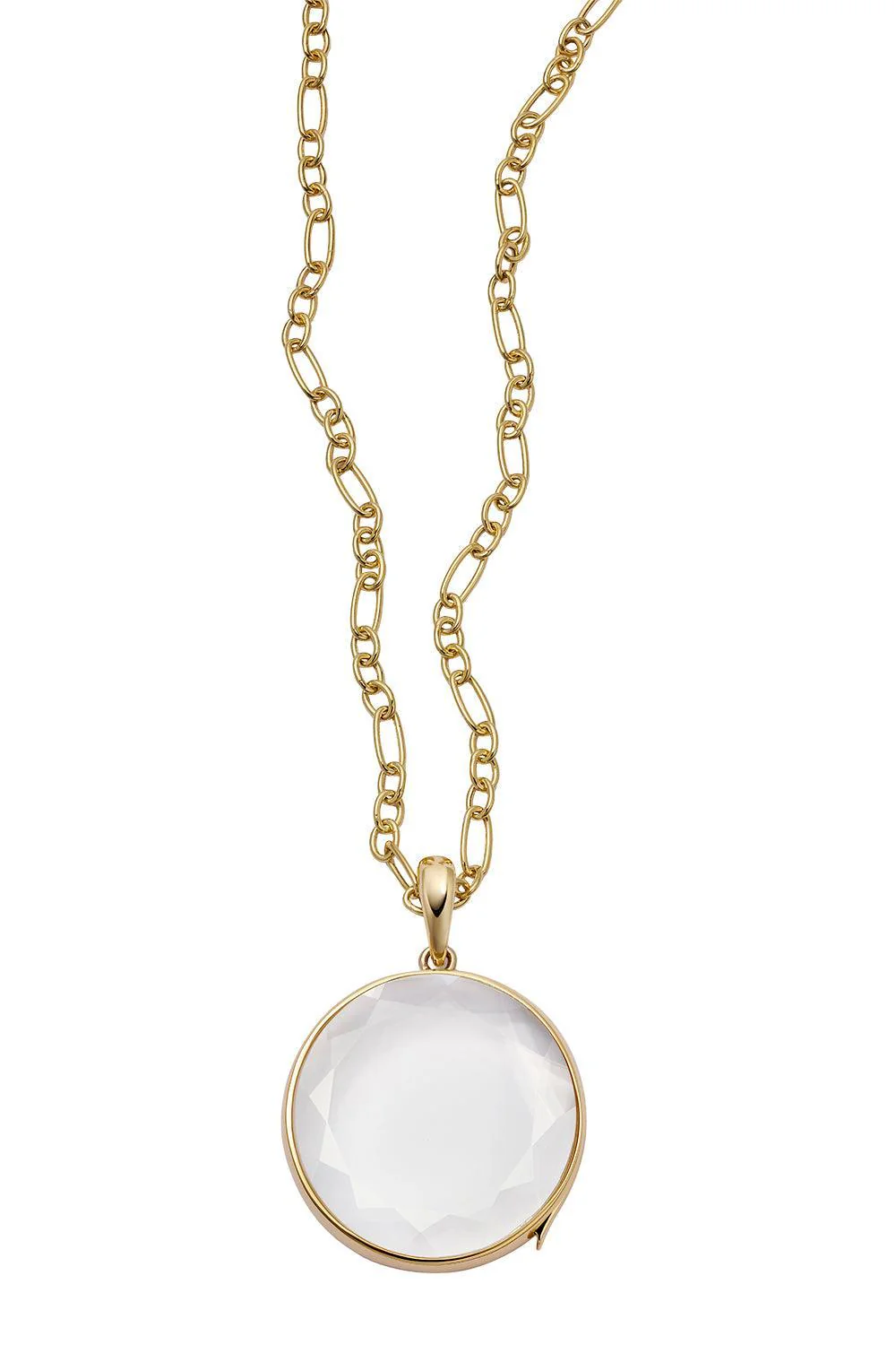 Round Large Locket Figaro Chain Necklace
