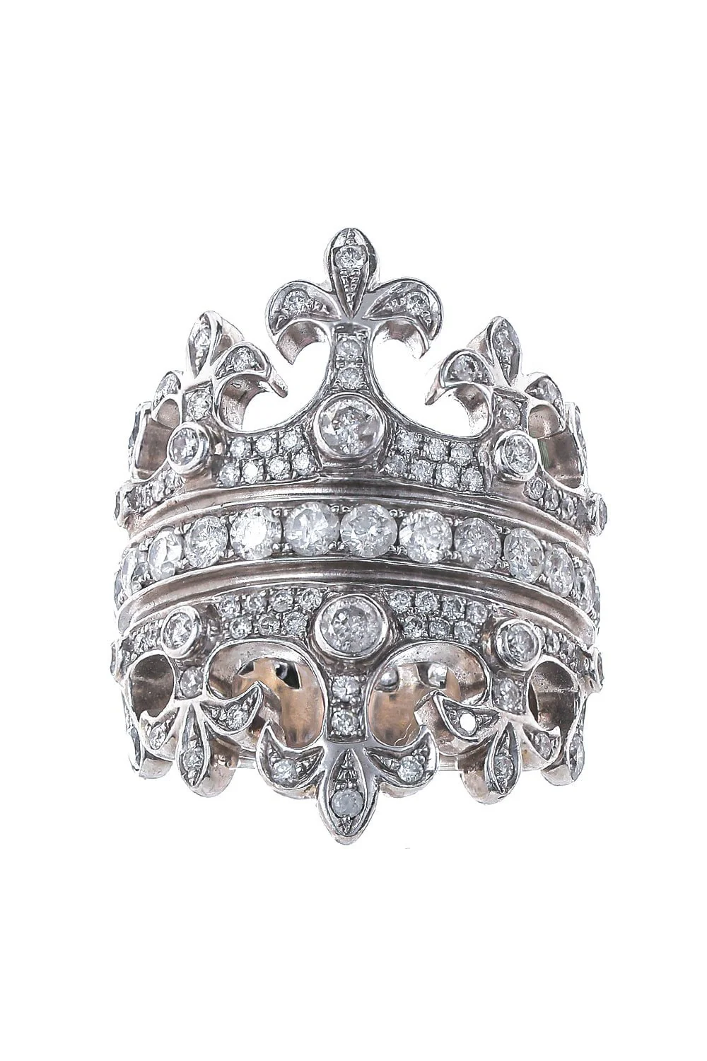 Diamond Double Crown Fleur De Lis Ring