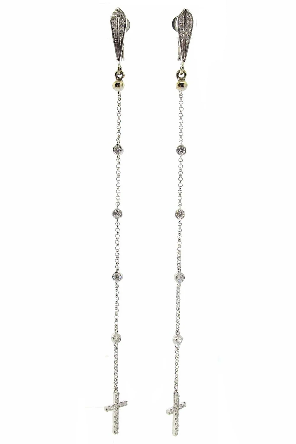 Diamond Long Drop Cross Earrings