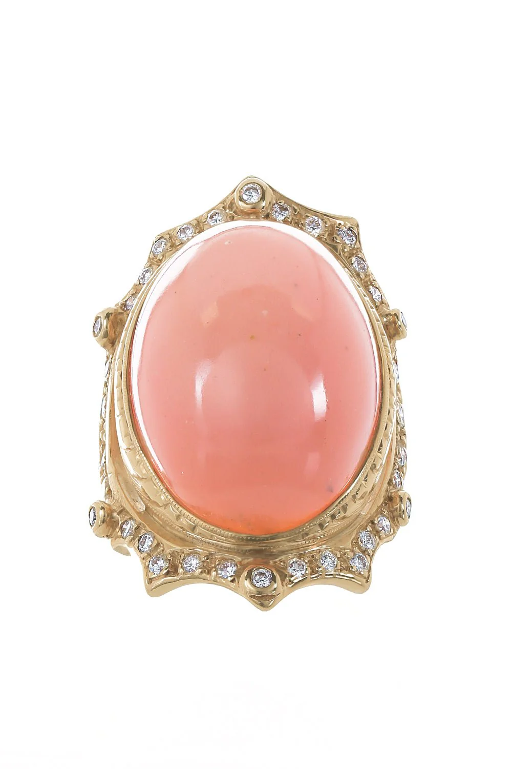 Diamond Pink Coral Oval Ring