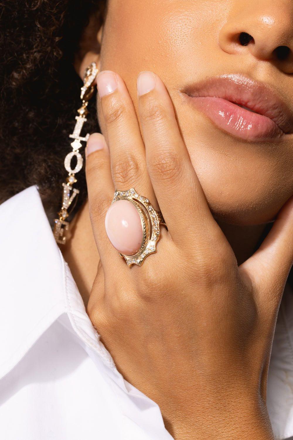 Diamond Pink Coral Oval Ring - Image 5