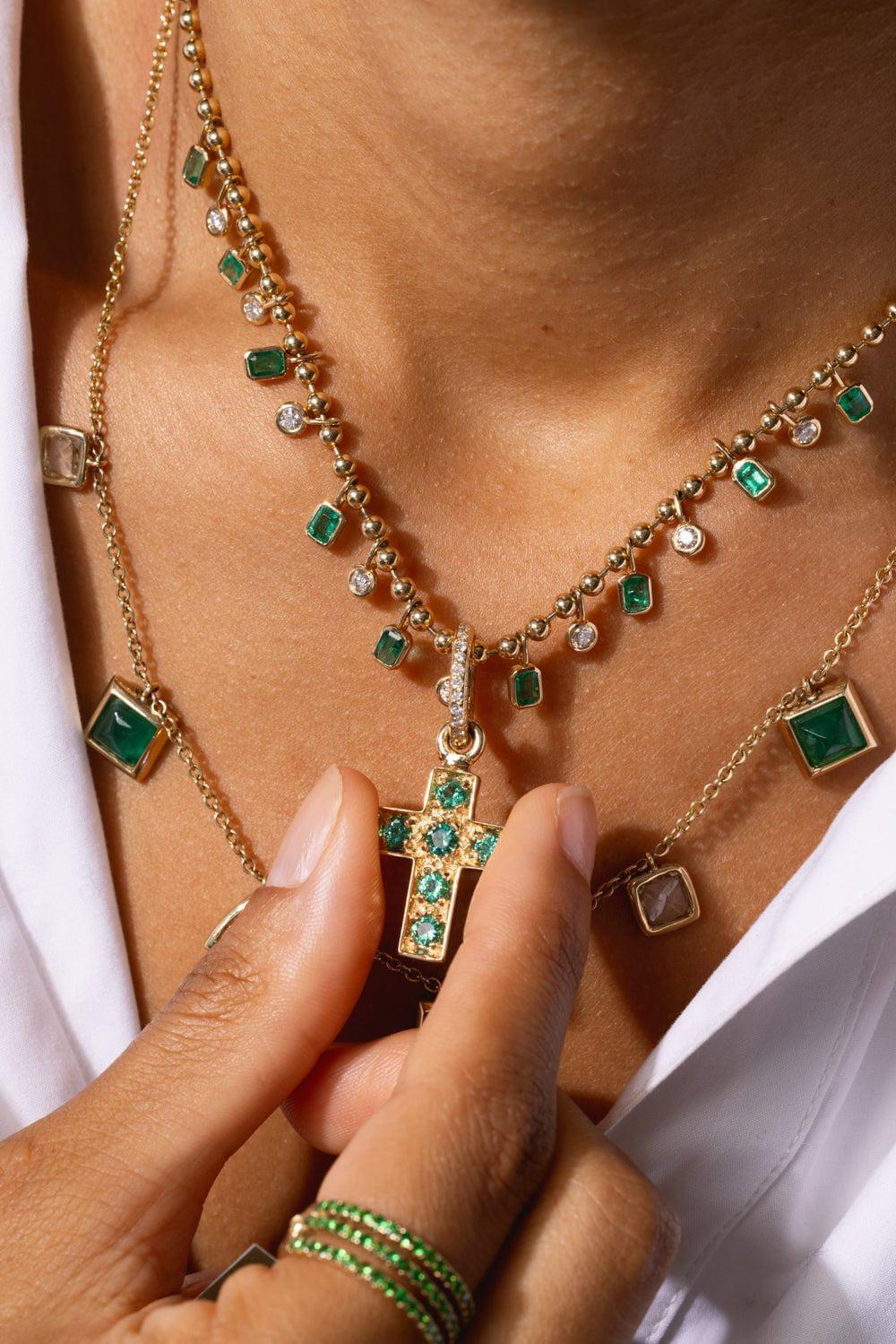 Emerald Diamond Bezel Charm Necklace - Image 2