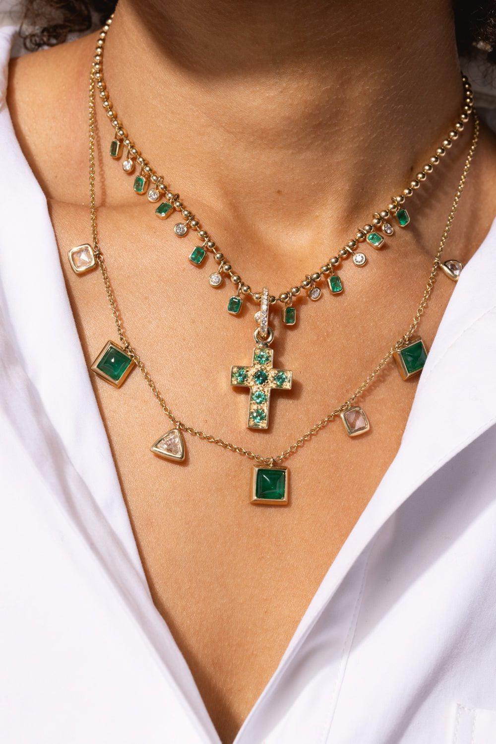 Emerald Diamond Bezel Charm Necklace - Image 3