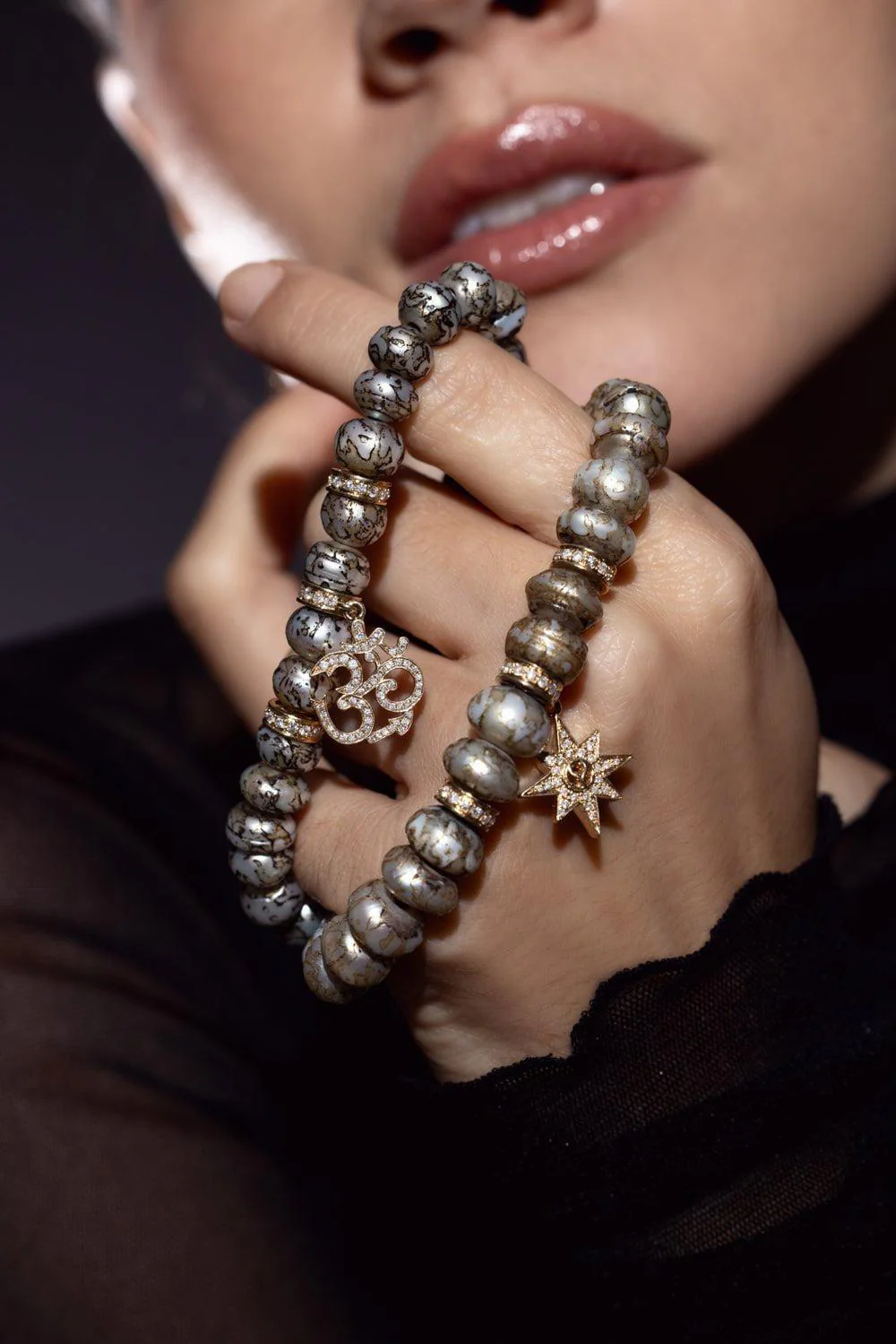 Om Charm Pearl Beaded Bracelet - Image 2