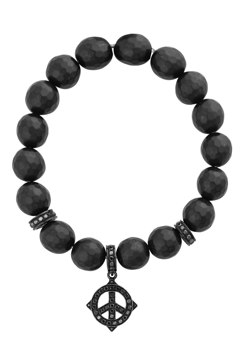 Peace Sign Black Onyx Beaded Charm Bracelet