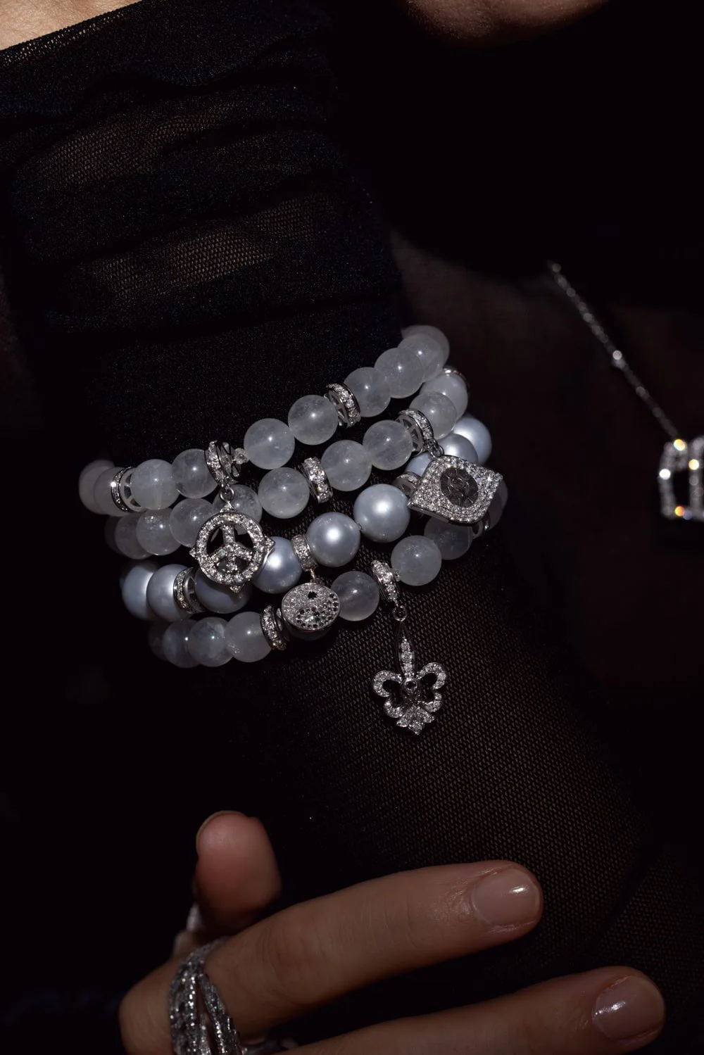 Peace Sign Moonstone Beaded Charm Bracelet - Image 3