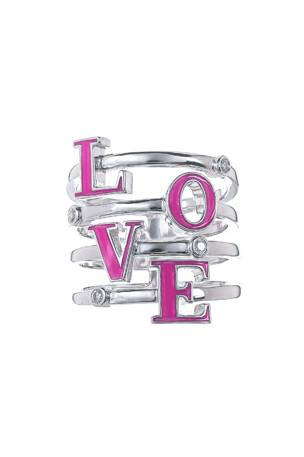 Pink Enamel Diamond Love Ring