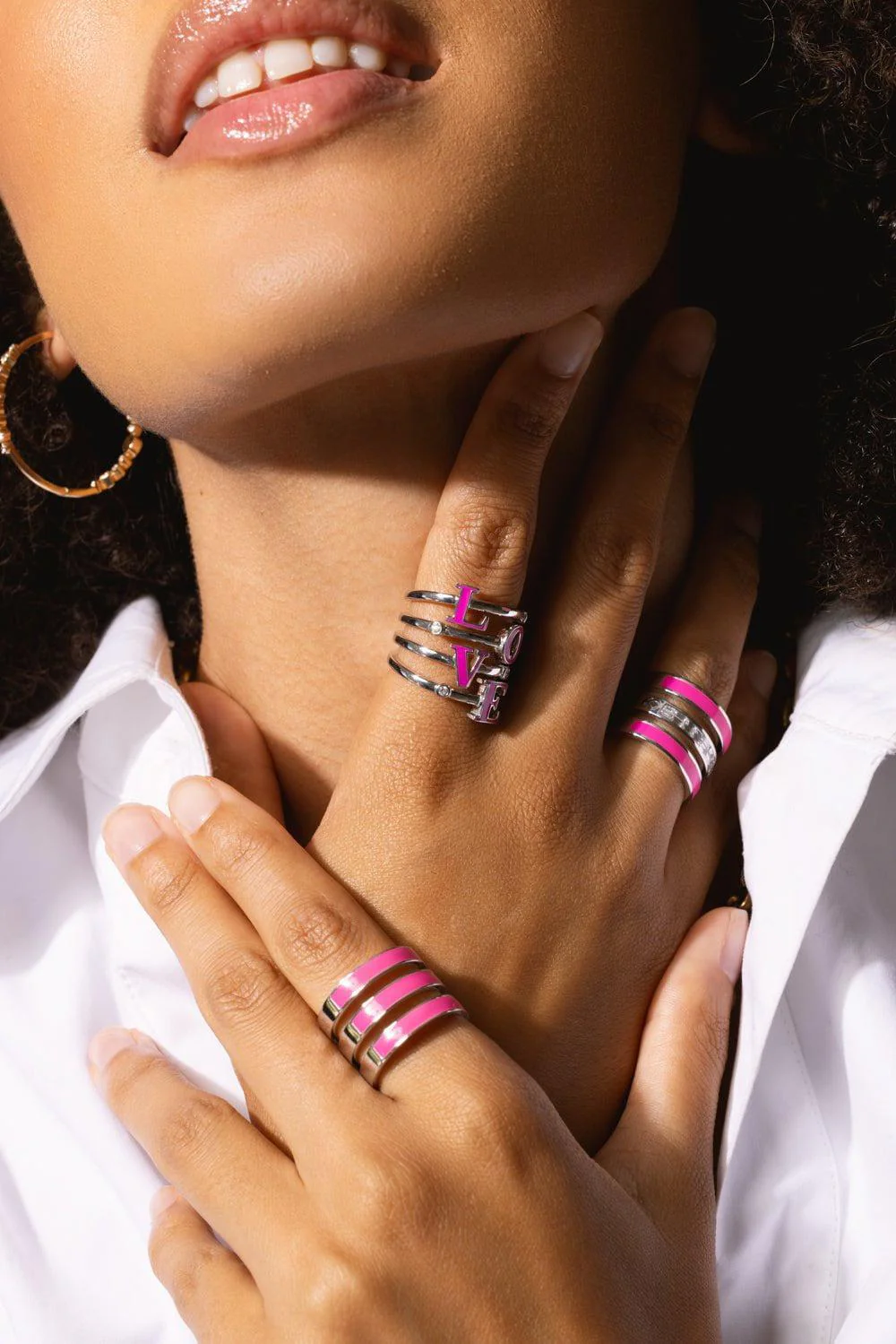 Pink Enamel Diamond Love Ring - Image 3