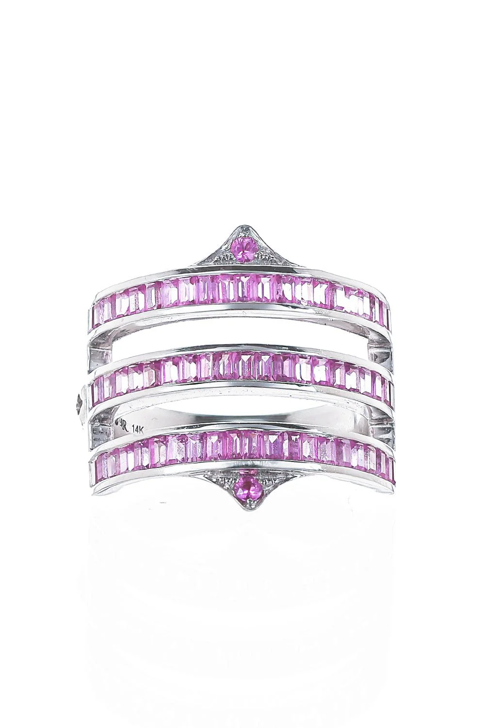 Triple Pink Sapphire Gothic Point Band Ring