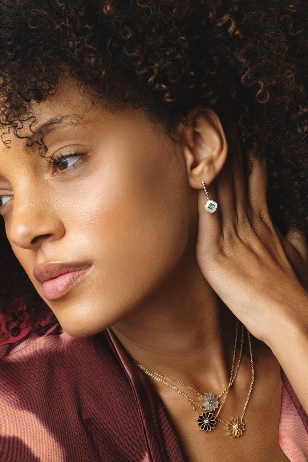 LOTUS PEARL INLAY HUGGIE EARRINGS - Image 3
