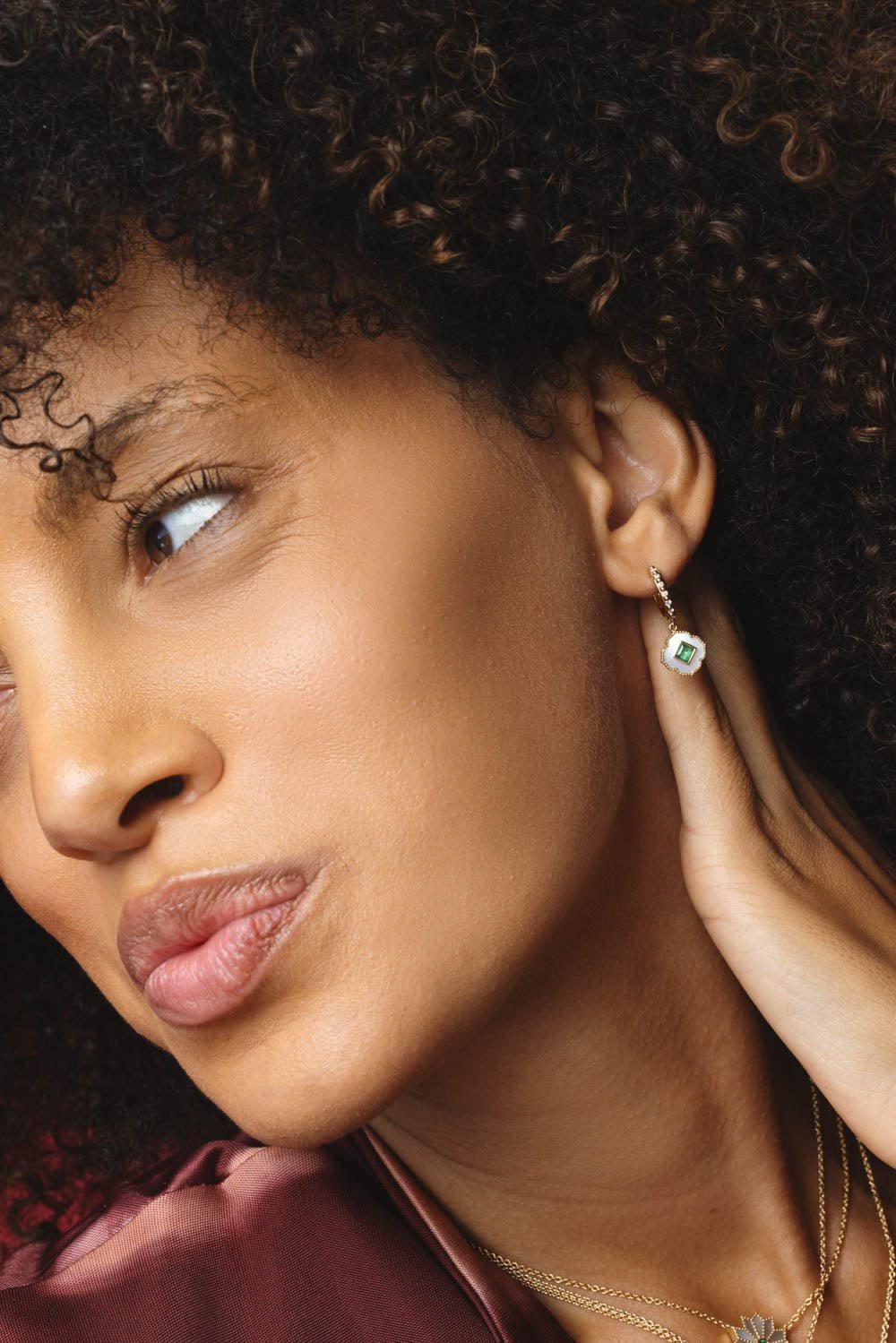 LOTUS PEARL INLAY HUGGIE EARRINGS - Image 4