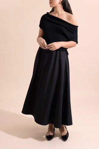 Off the Shoulder Knit Top - Black - Image 2