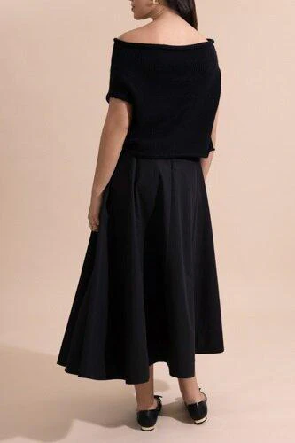 Off the Shoulder Knit Top - Black - Image 5