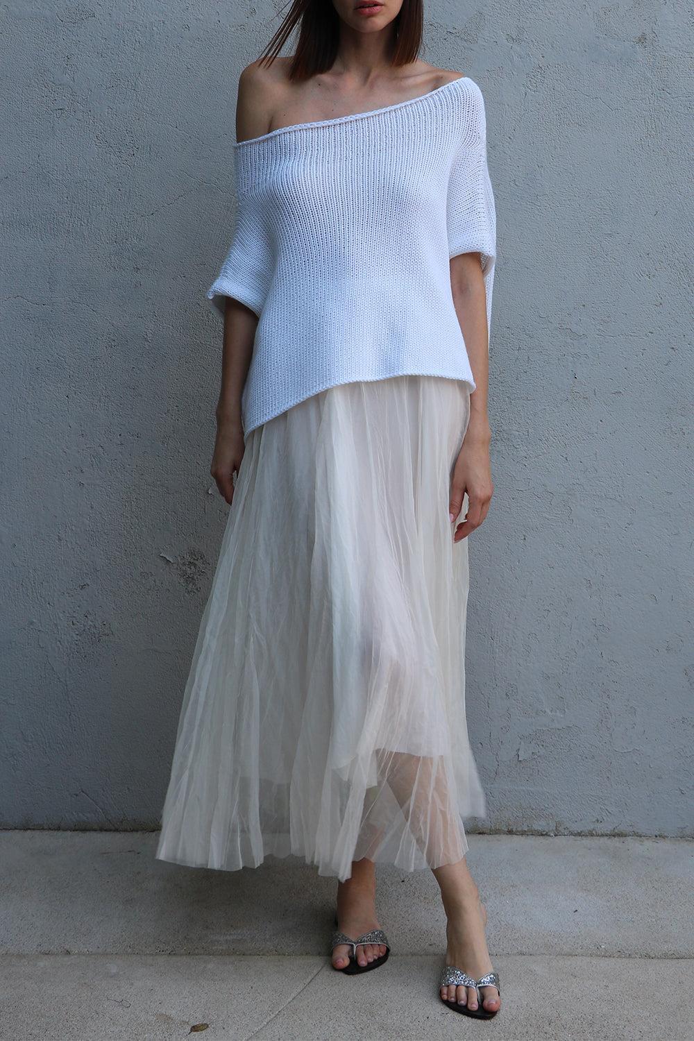 Off the Shoulder Knit Top - White