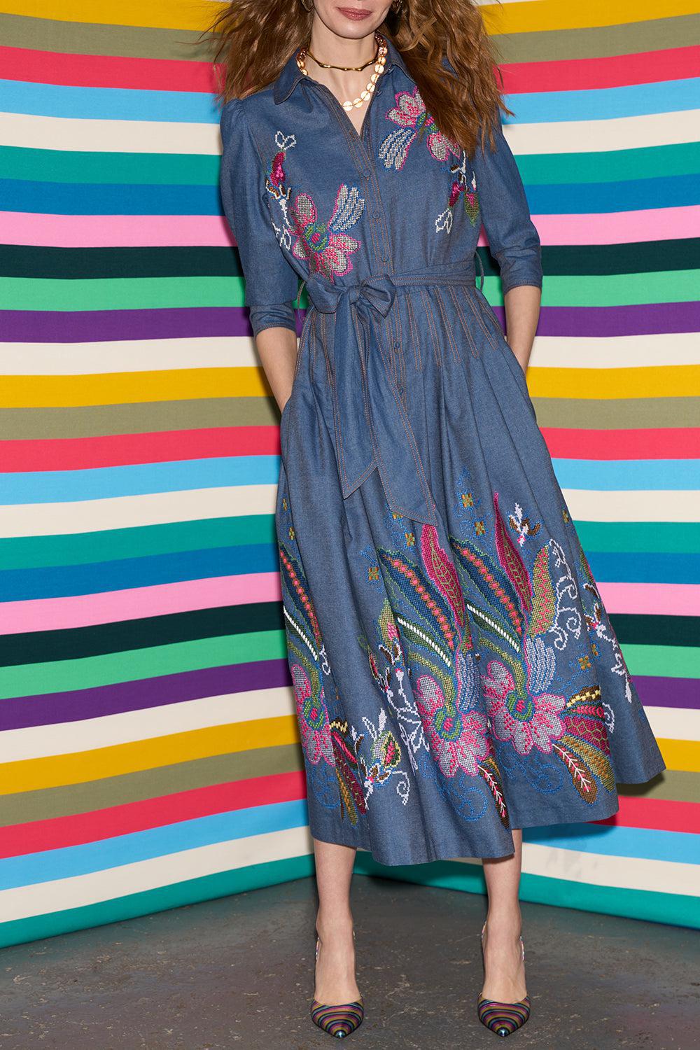 Belted Embroidered Dress - Image 2
