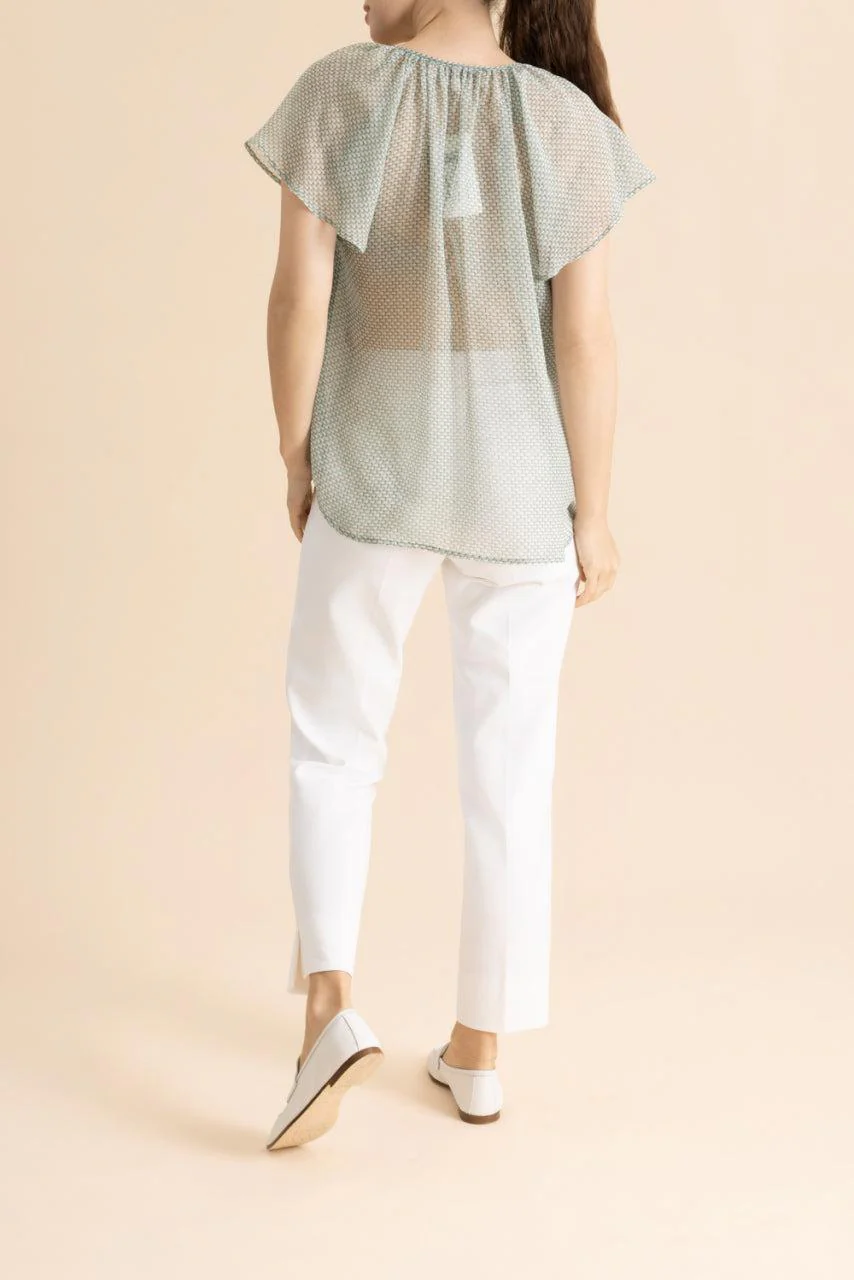 Lattice Flutter Cap Sleeve Blouse - Image 3
